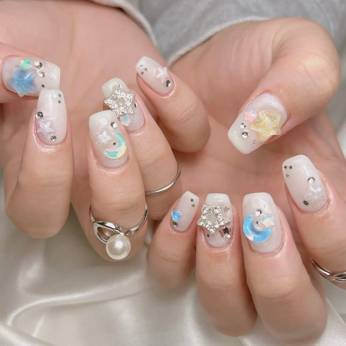 Pearly White Moon Nail Art