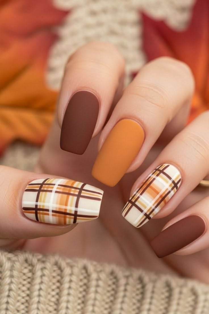 Plaid nail art for teens in flannel season