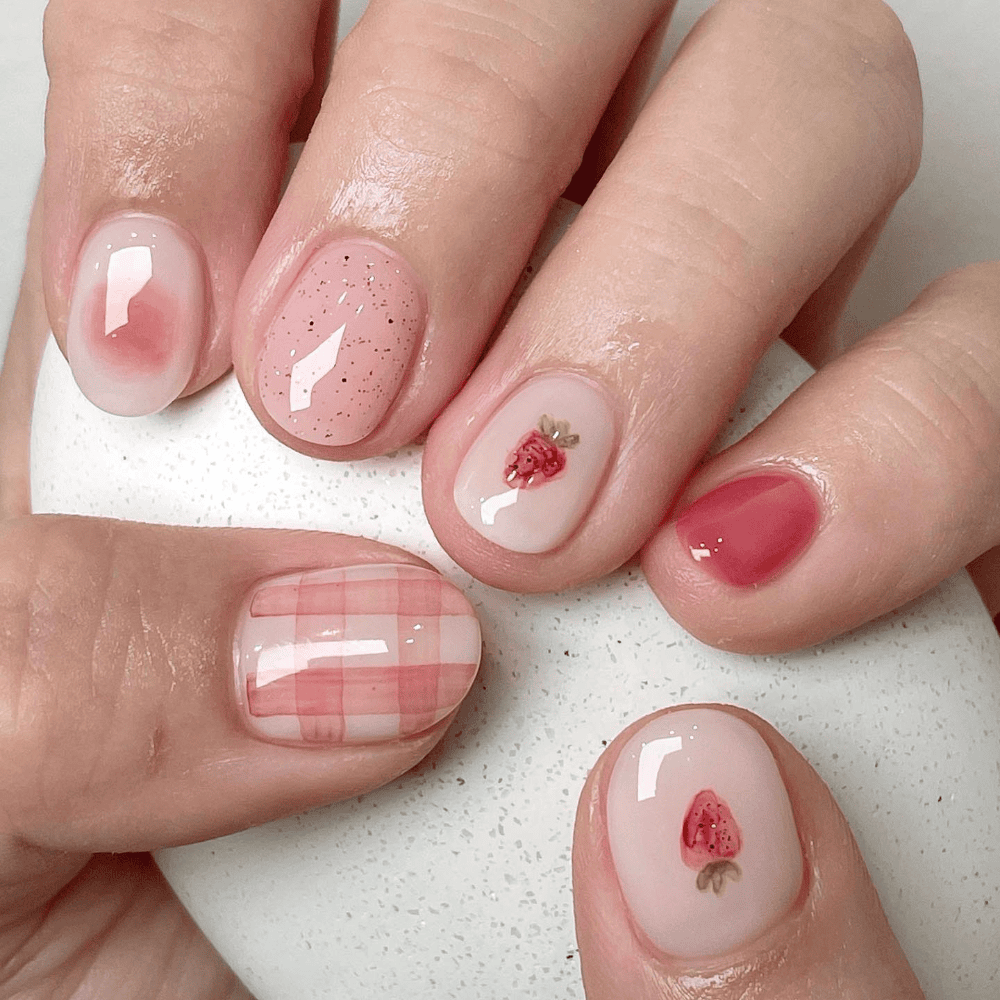 Strawberry milk blush pink nails for fall teens