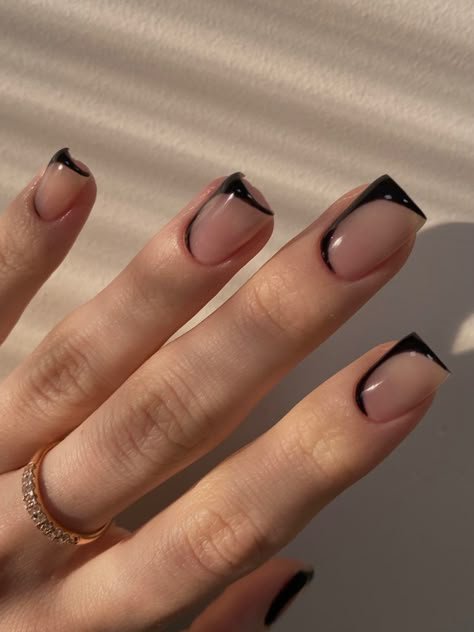 Black French tip nails, edgy but school-safe for teens