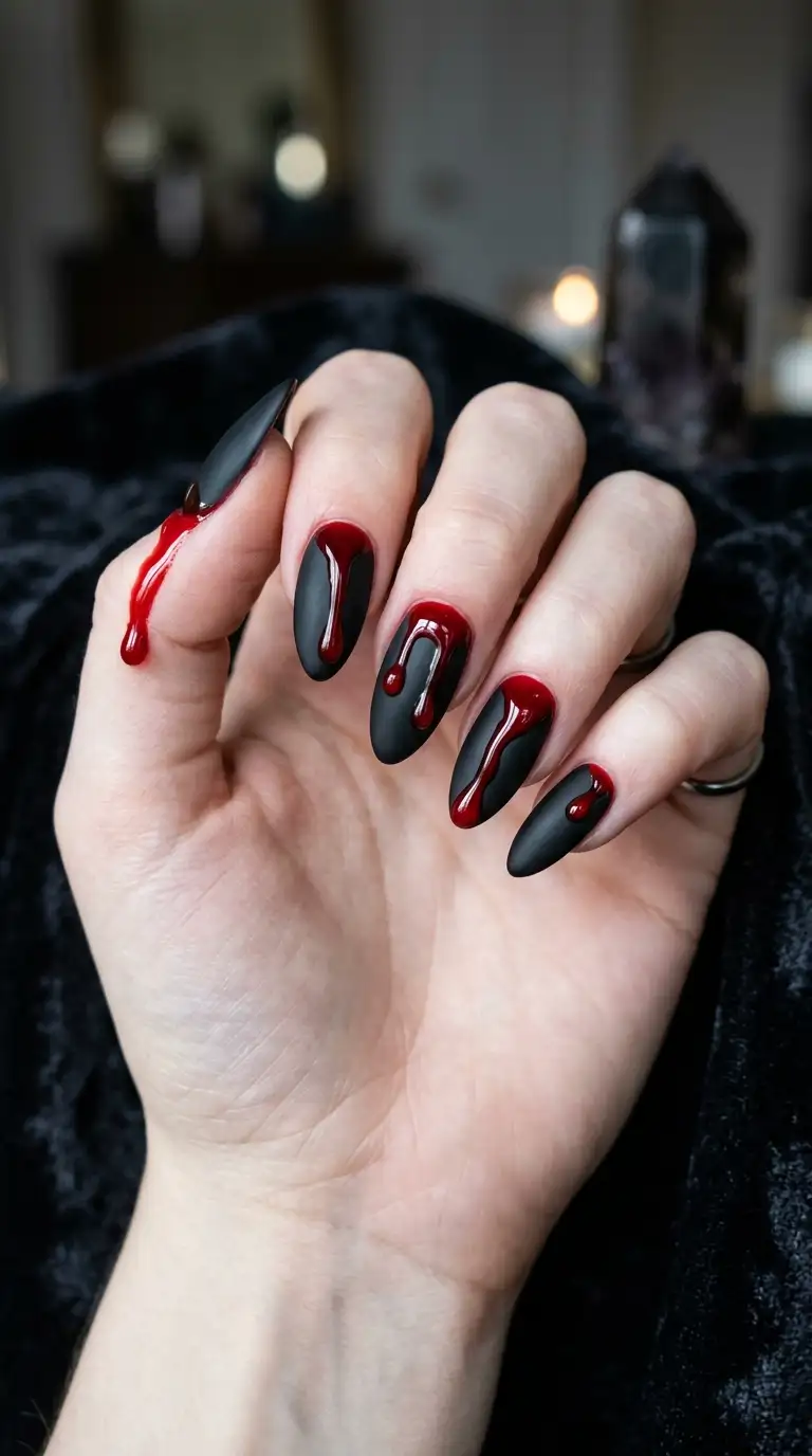 Smudged Blood Splatter - Halloween nail art