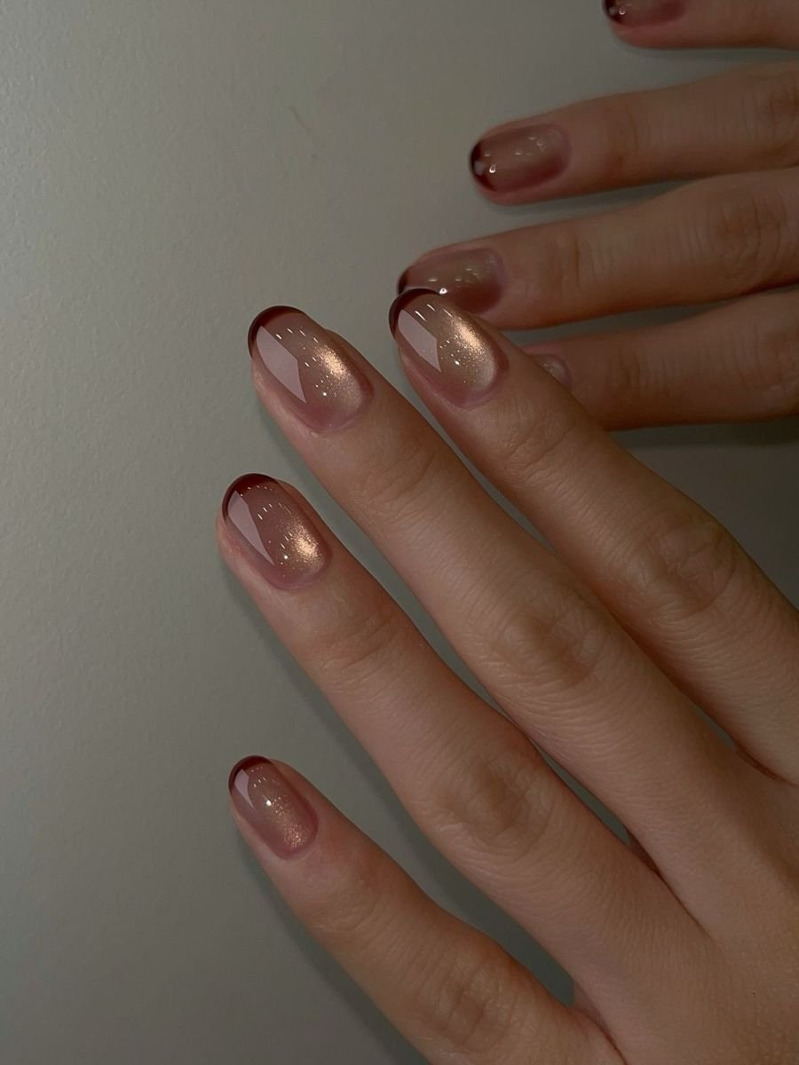 Burgundy jelly nails, sheer and juicy for teens