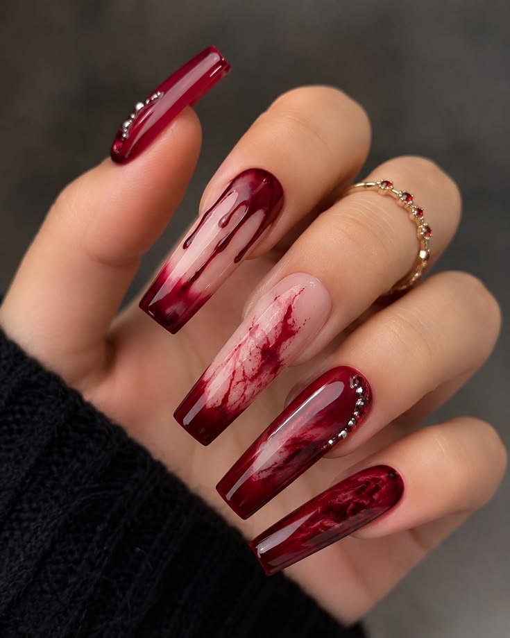 Vamp Lip Stain Nails - Halloween nail art