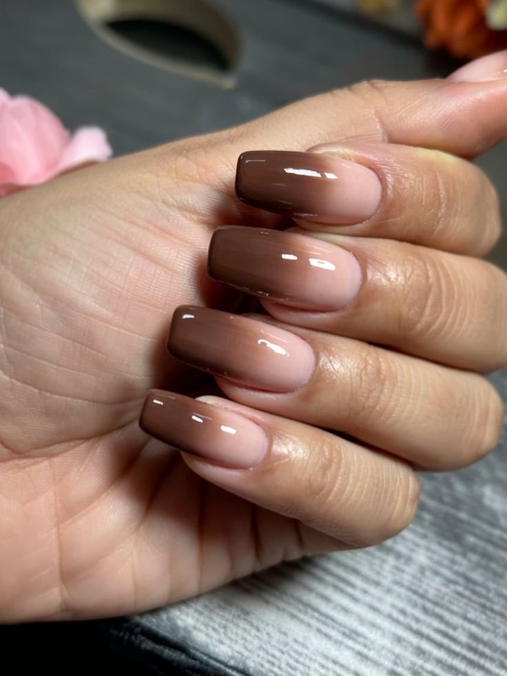 Mocha French ombre baby boomer nails in brown