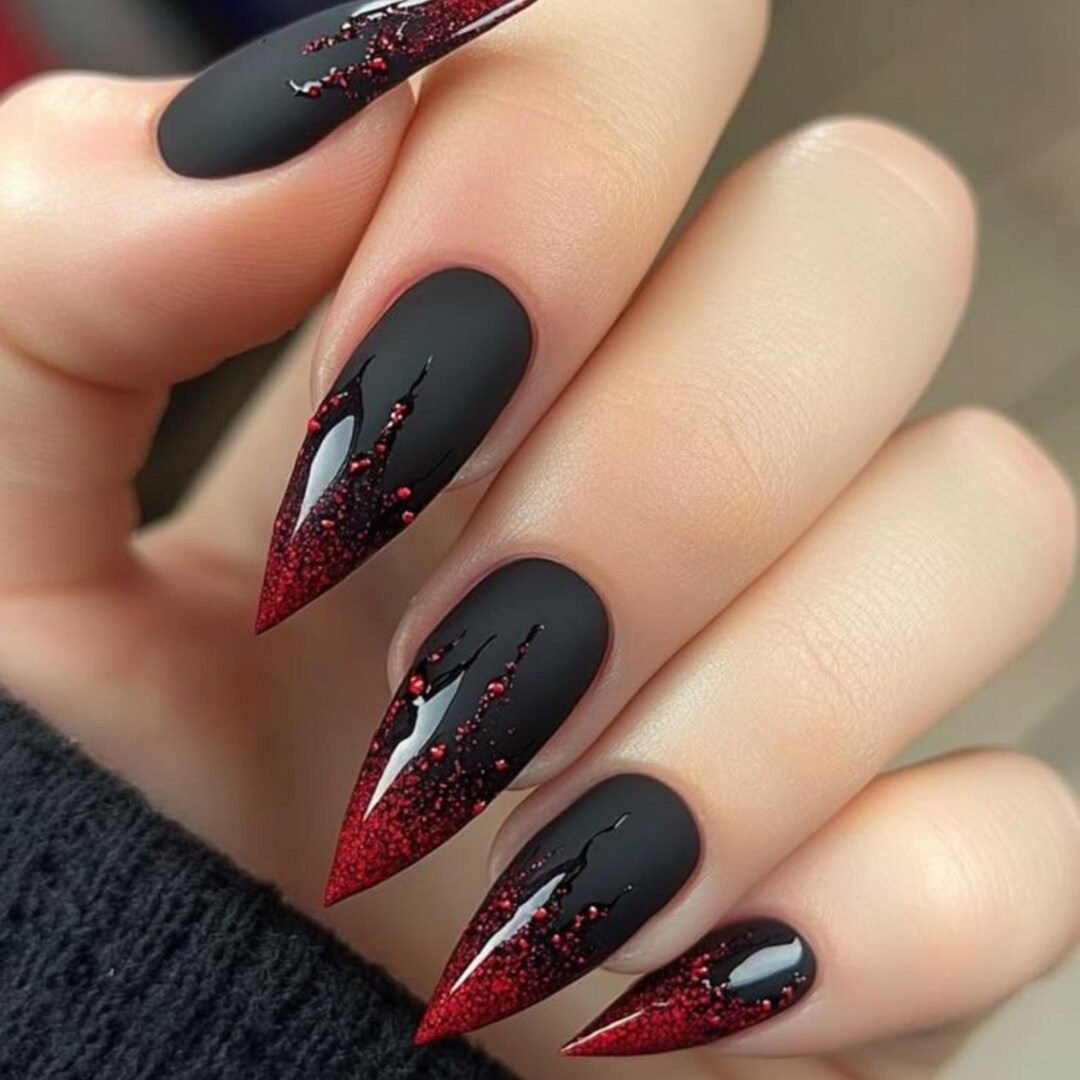 Red Wine Stiletto - Halloween nail art