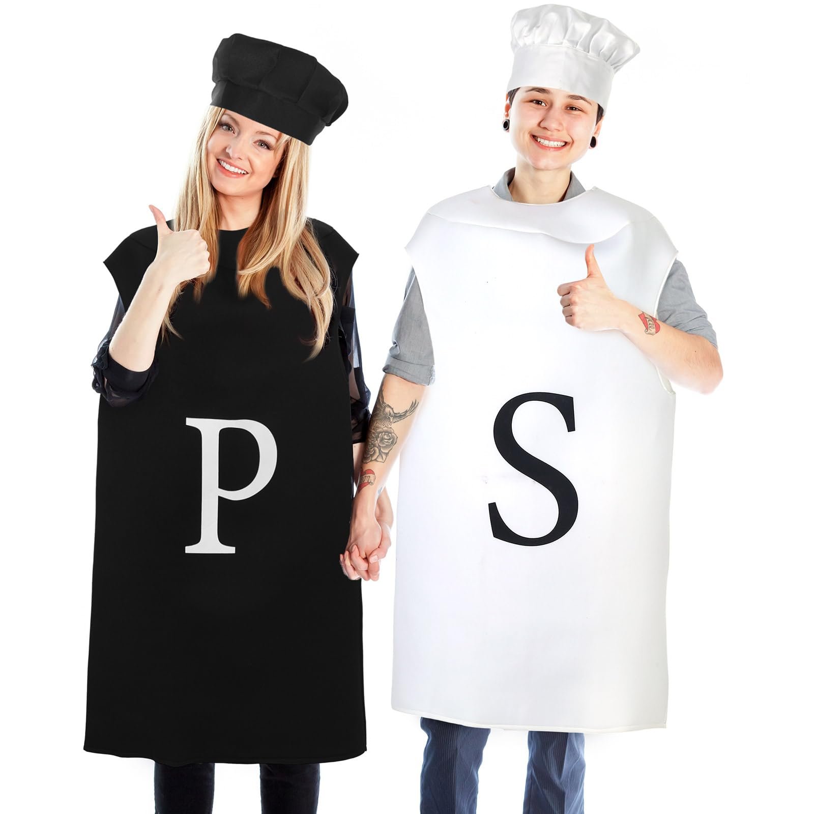 Two women in salt and pepper shaker costumes