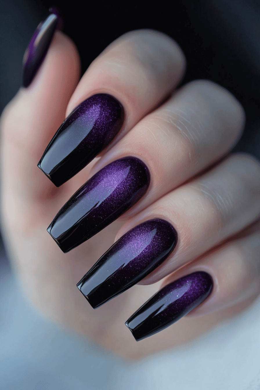Black Coffin with Purple Glitter