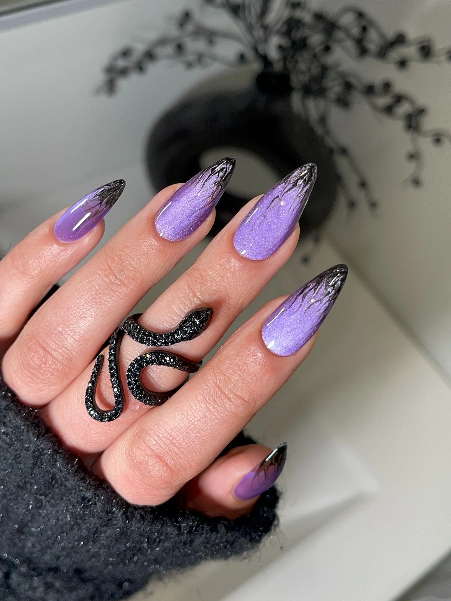 Purple and Black Flame Nails