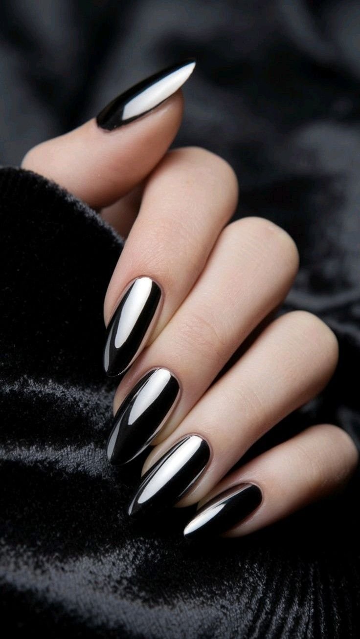 Black chrome Halloween nails