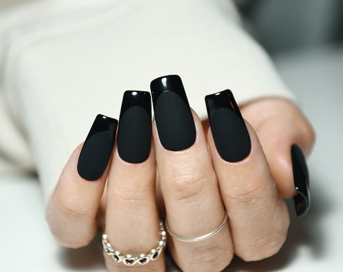 Tonal black French tip nails