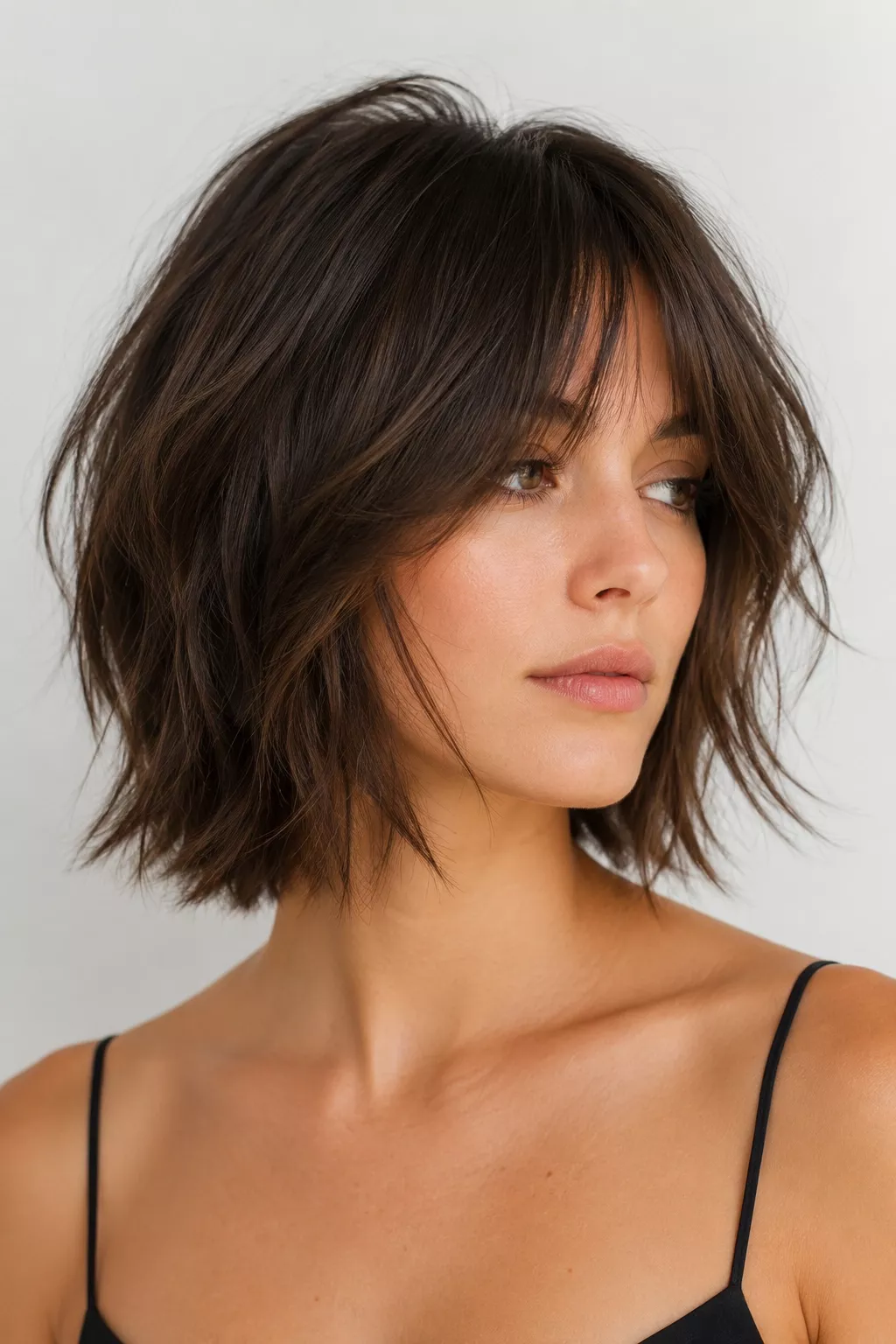Wavy french bob with curtain bangs