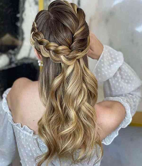 Braided crown half up half down homecoming hair