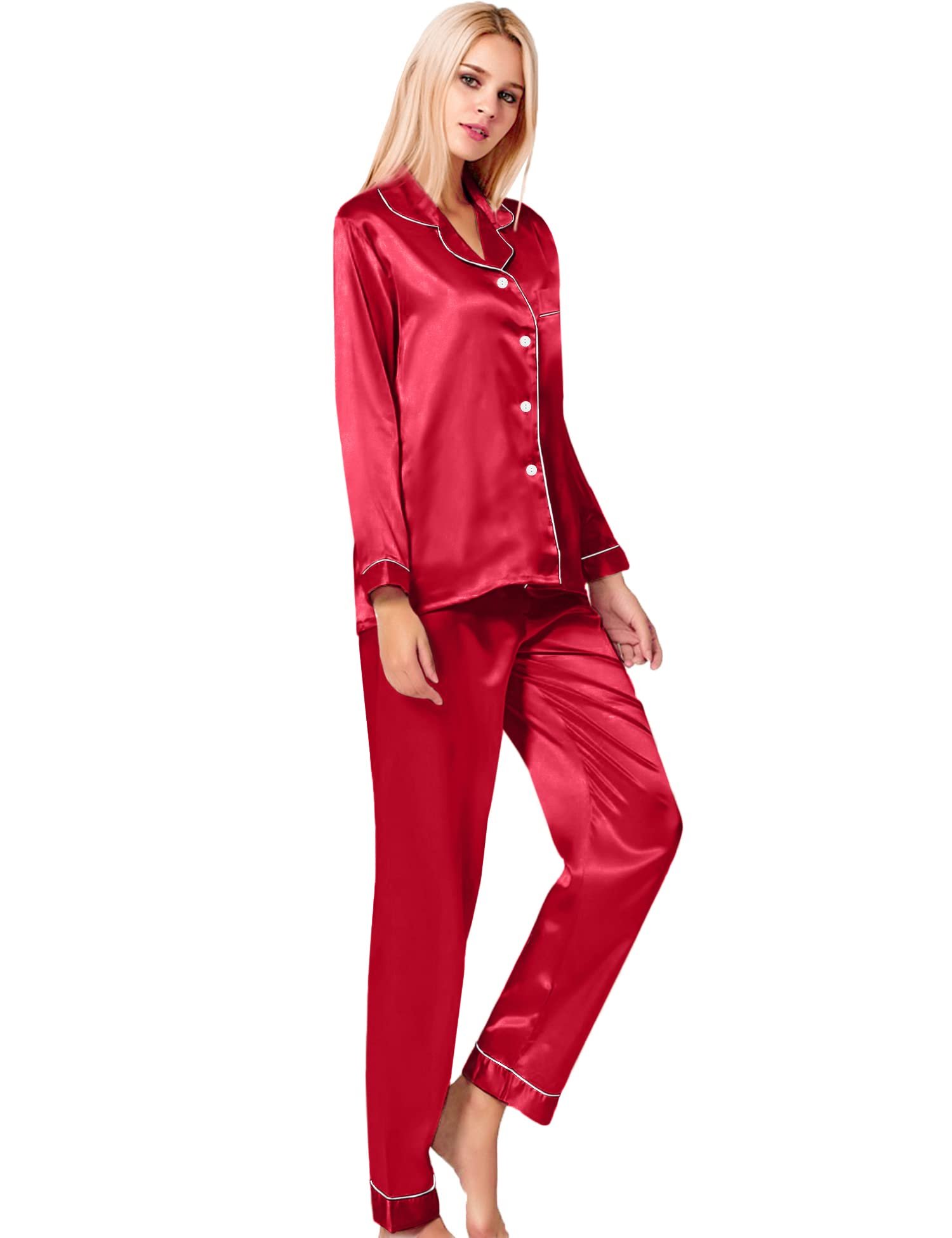 Satin matching Christmas pajamas for women in red