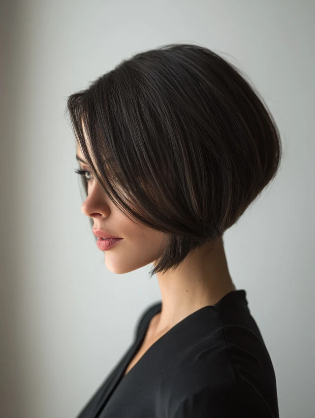Chin-length french bob with curtain bangs
