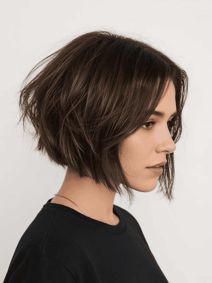 Textured french bob with curtain bangs