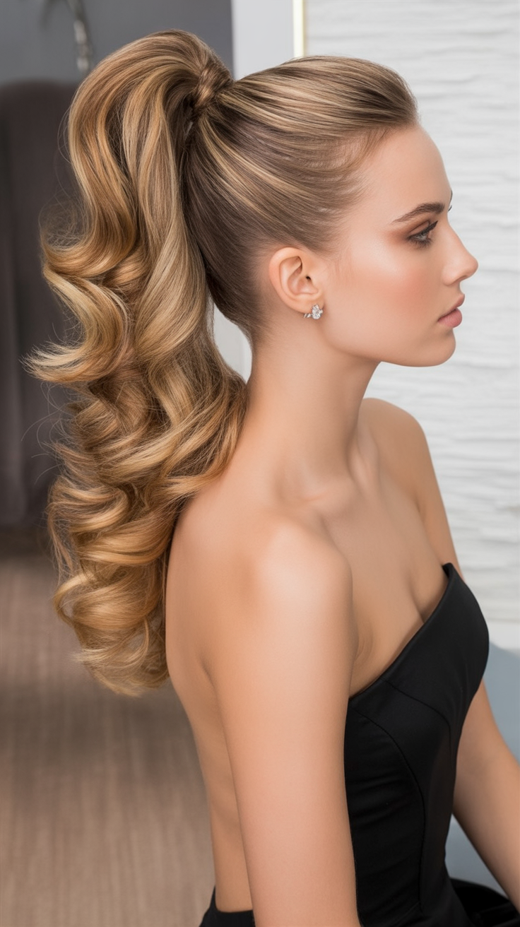 Sleek high ponytail glamorous party hair