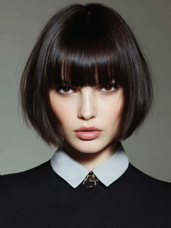 Blunt french bob with curtain bangs