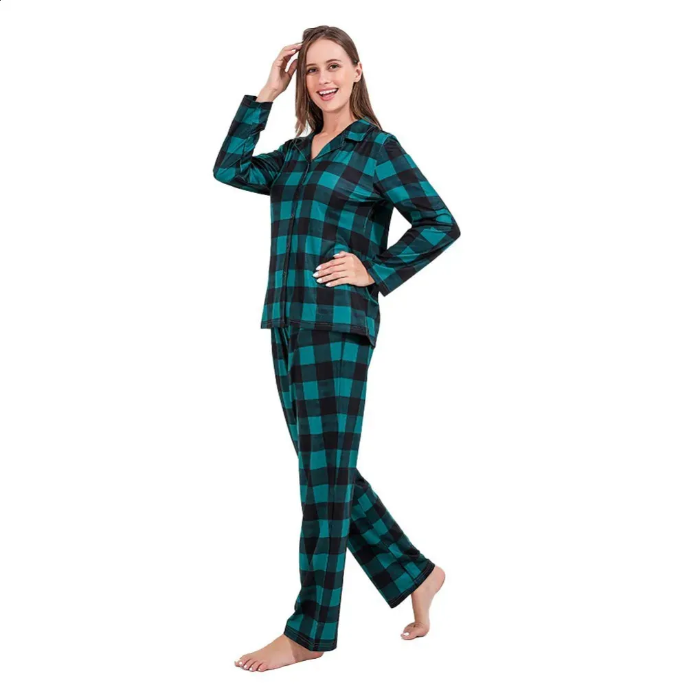 Green buffalo check matching Christmas pajamas for women