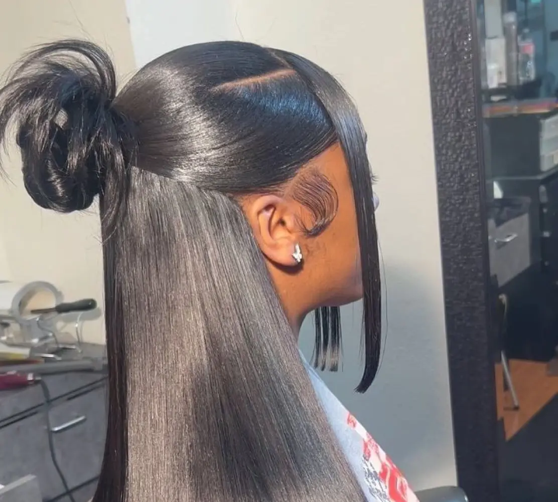 Sleek straight half up half down hairstyle