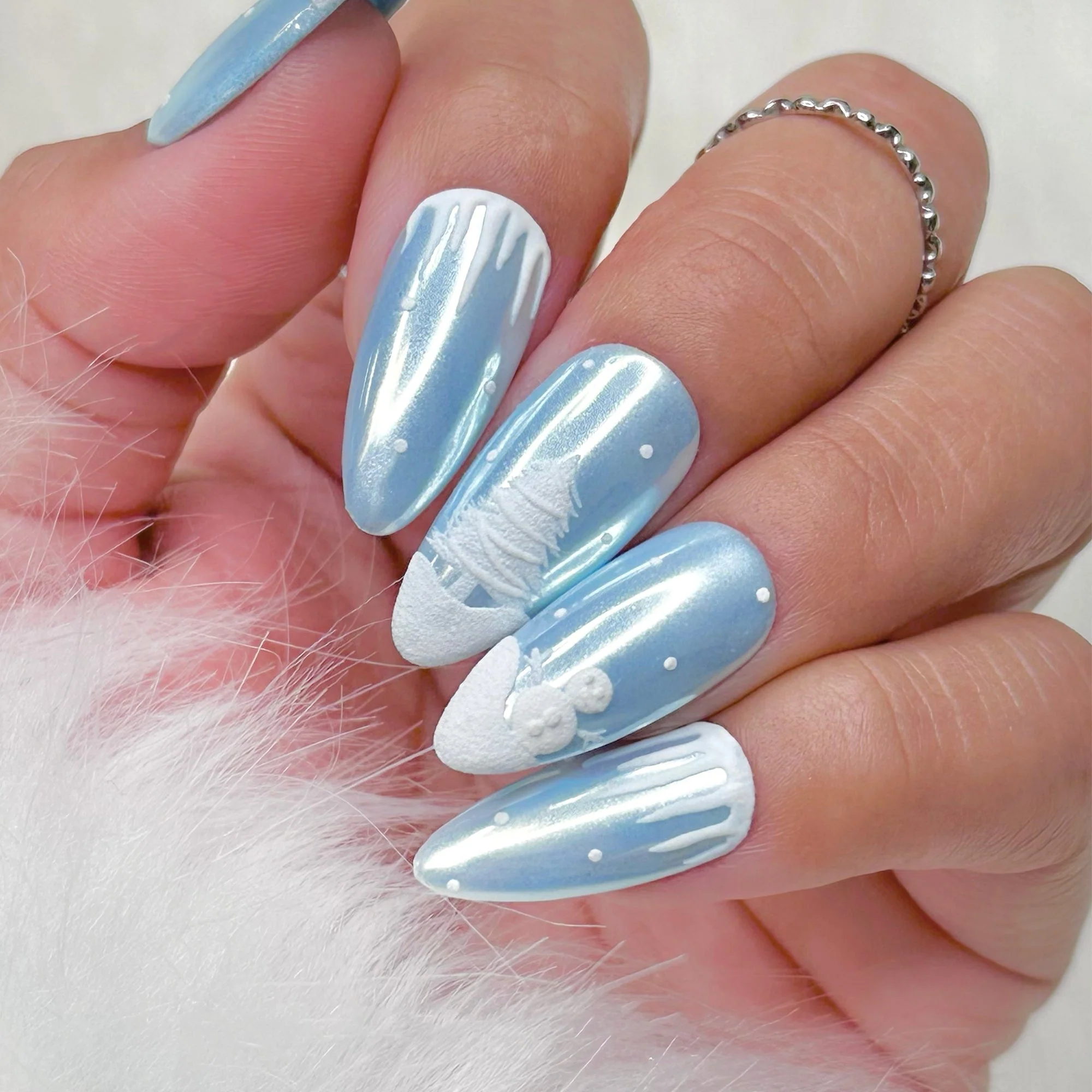 Icy Blue Chrome Nails Winter
