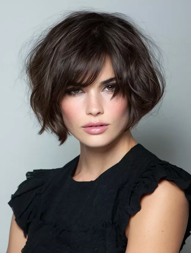 Messy undone french bob with curtain bangs