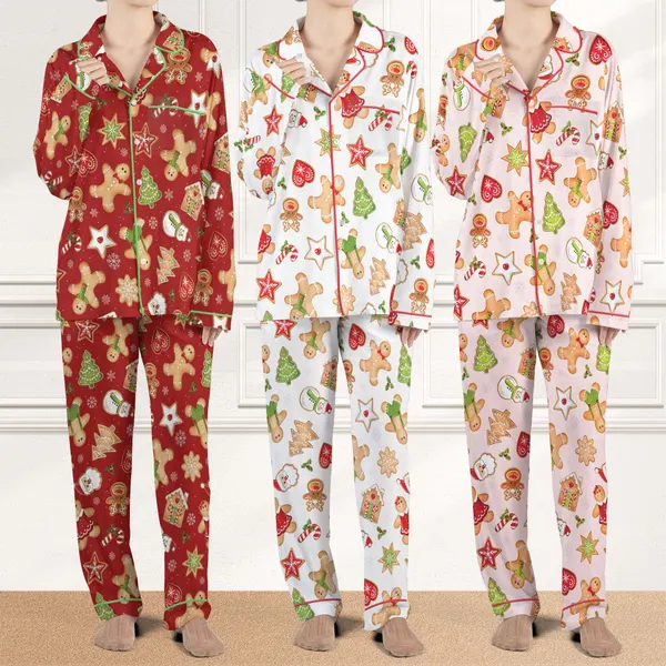 Gingerbread print matching Christmas pajamas for women