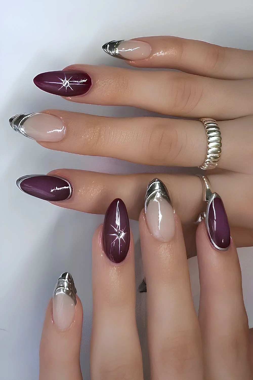 Pewter and plum metallic whimsigoth nails