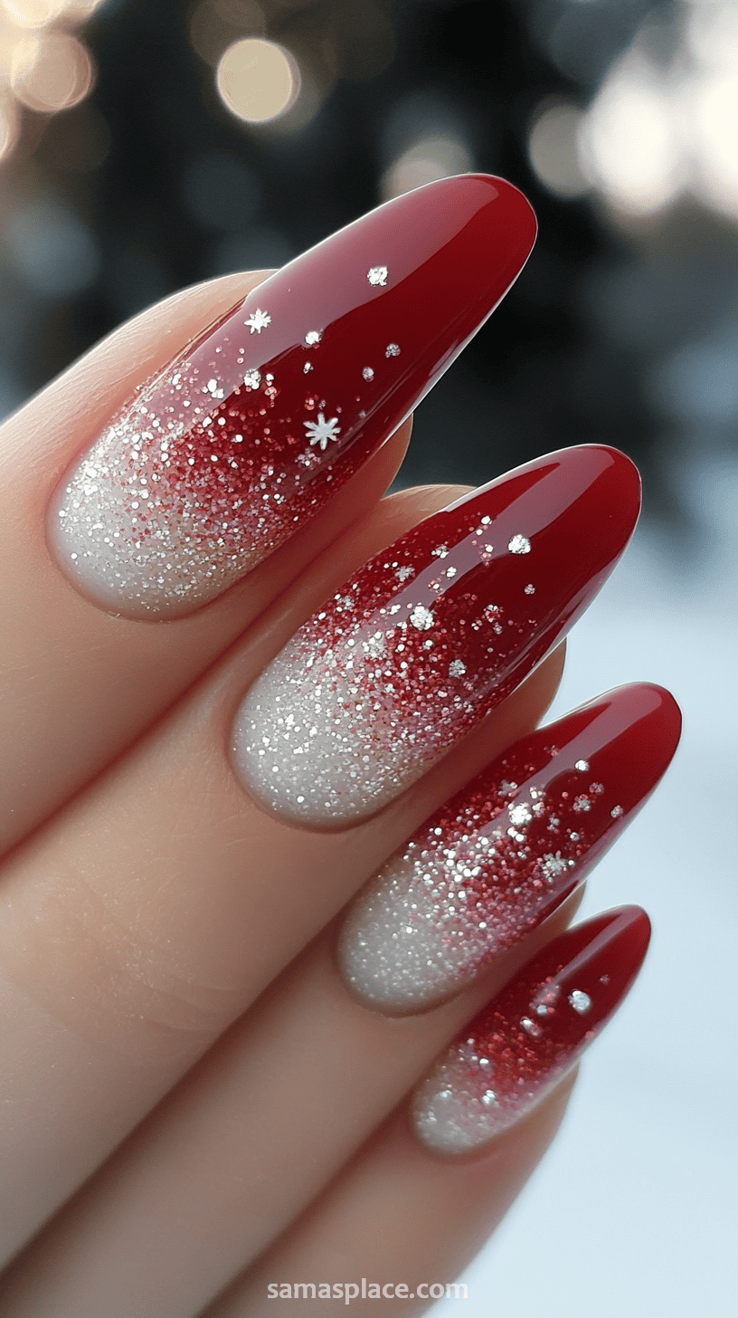 Red Glitter Ombre Nails Christmas