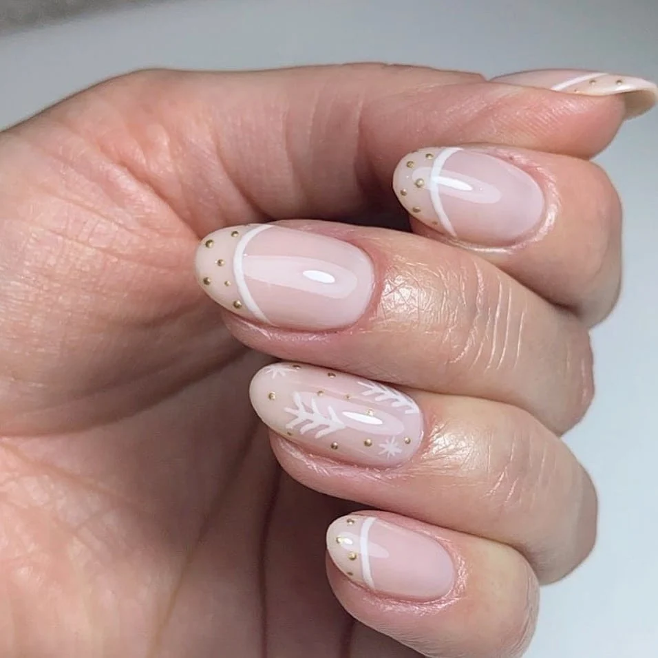 Nude Nails Gold Dots Minimalist Christmas