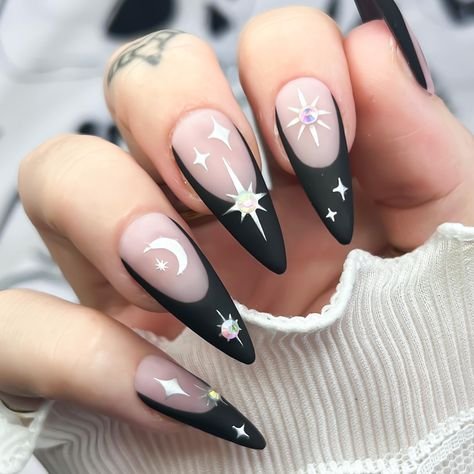 Crescent moon french tip whimsigoth black nails