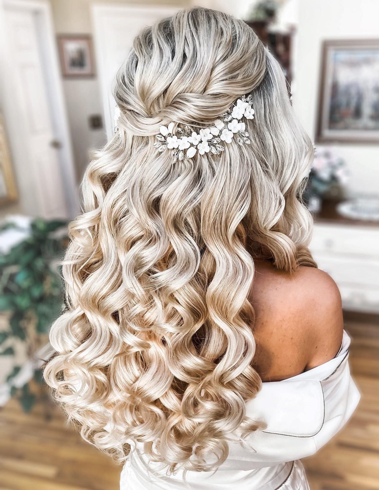 Boho textured half up half down hairstyle