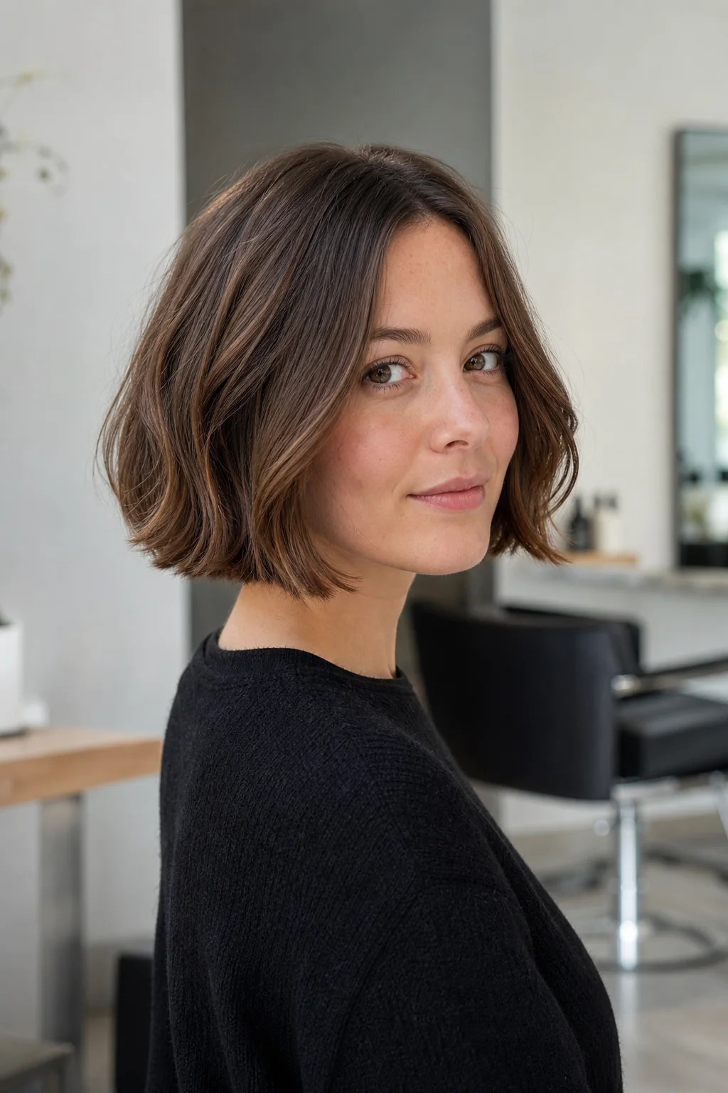 Grown-out french bob with curtain bangs