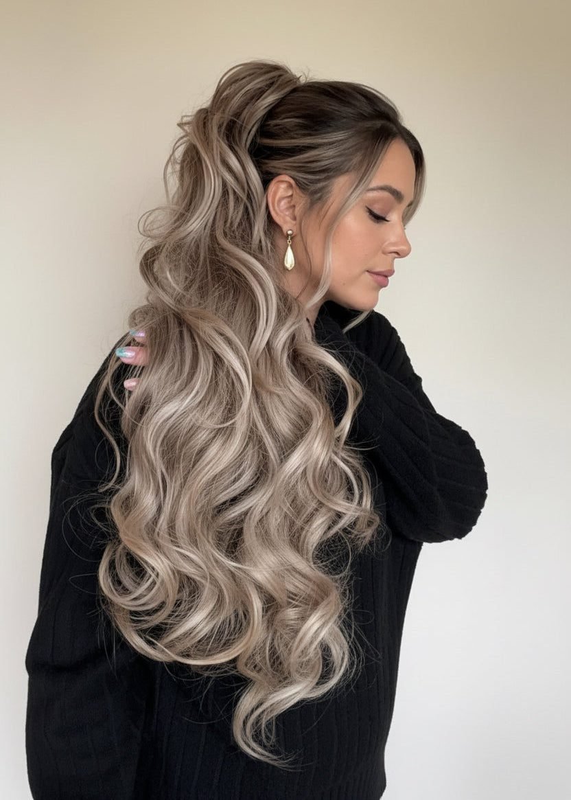 High half ponytail wavy homecoming hair