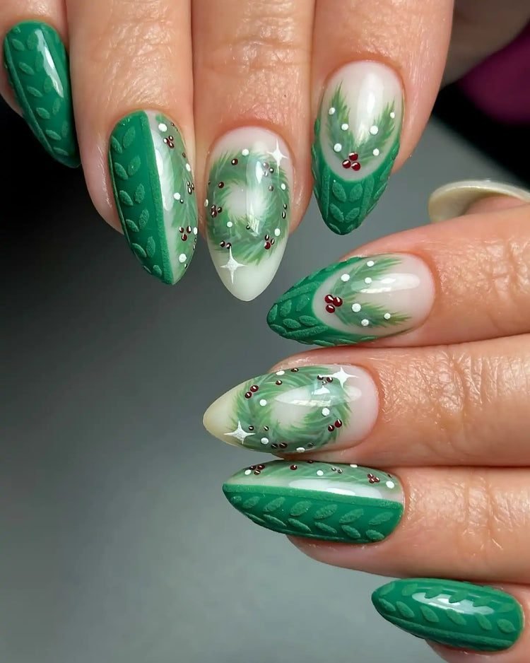 Christmas Wreath Nail Art