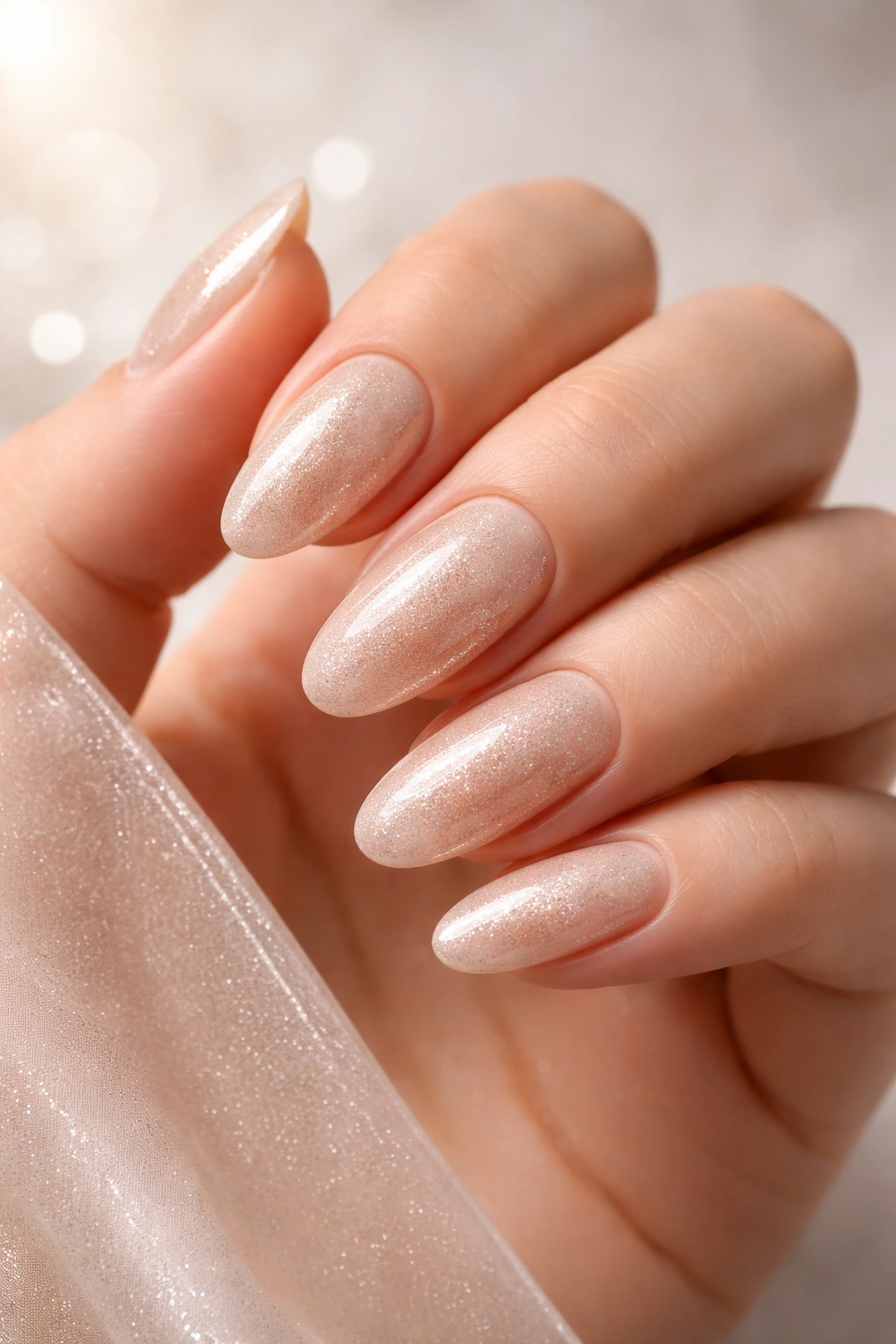 Champagne Shimmer Nude Nails