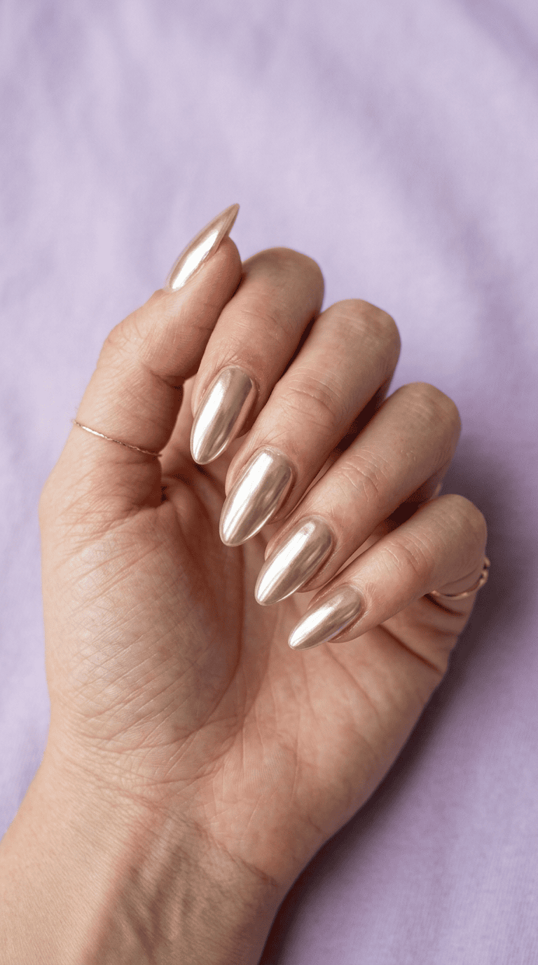 Champagne Gold Chrome Nails