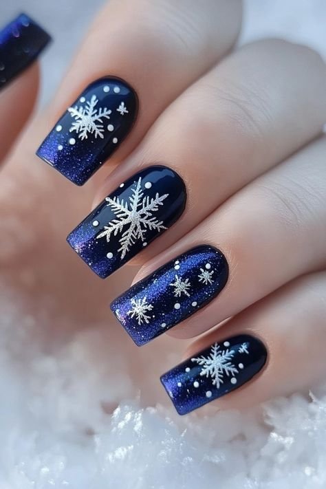 Snowflake Nail Art Dark Blue