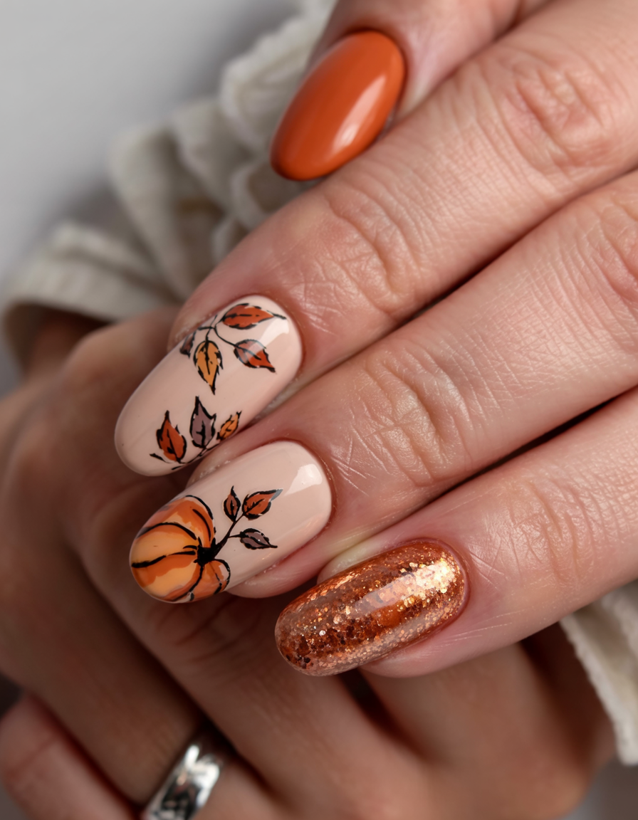 Harvest Ombré Fade - Halloween nail art