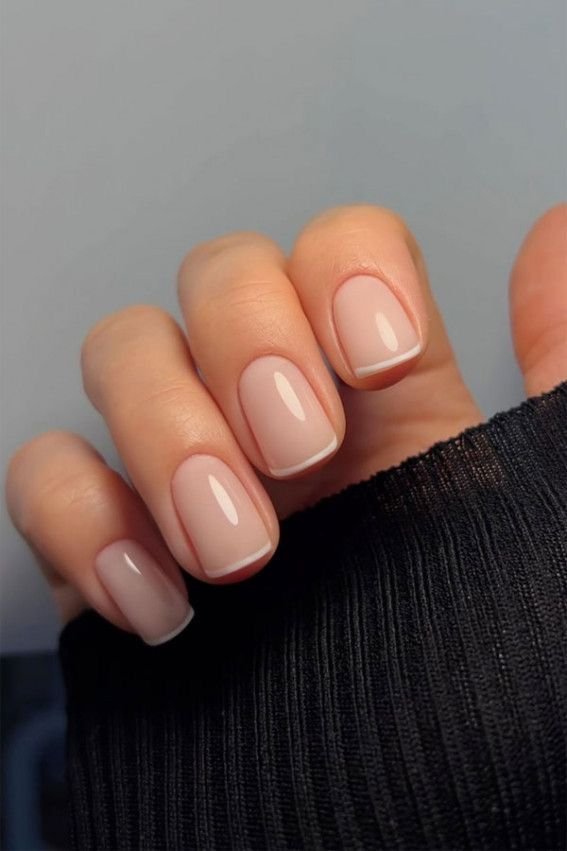 Natural French manicure with sheer nude tips