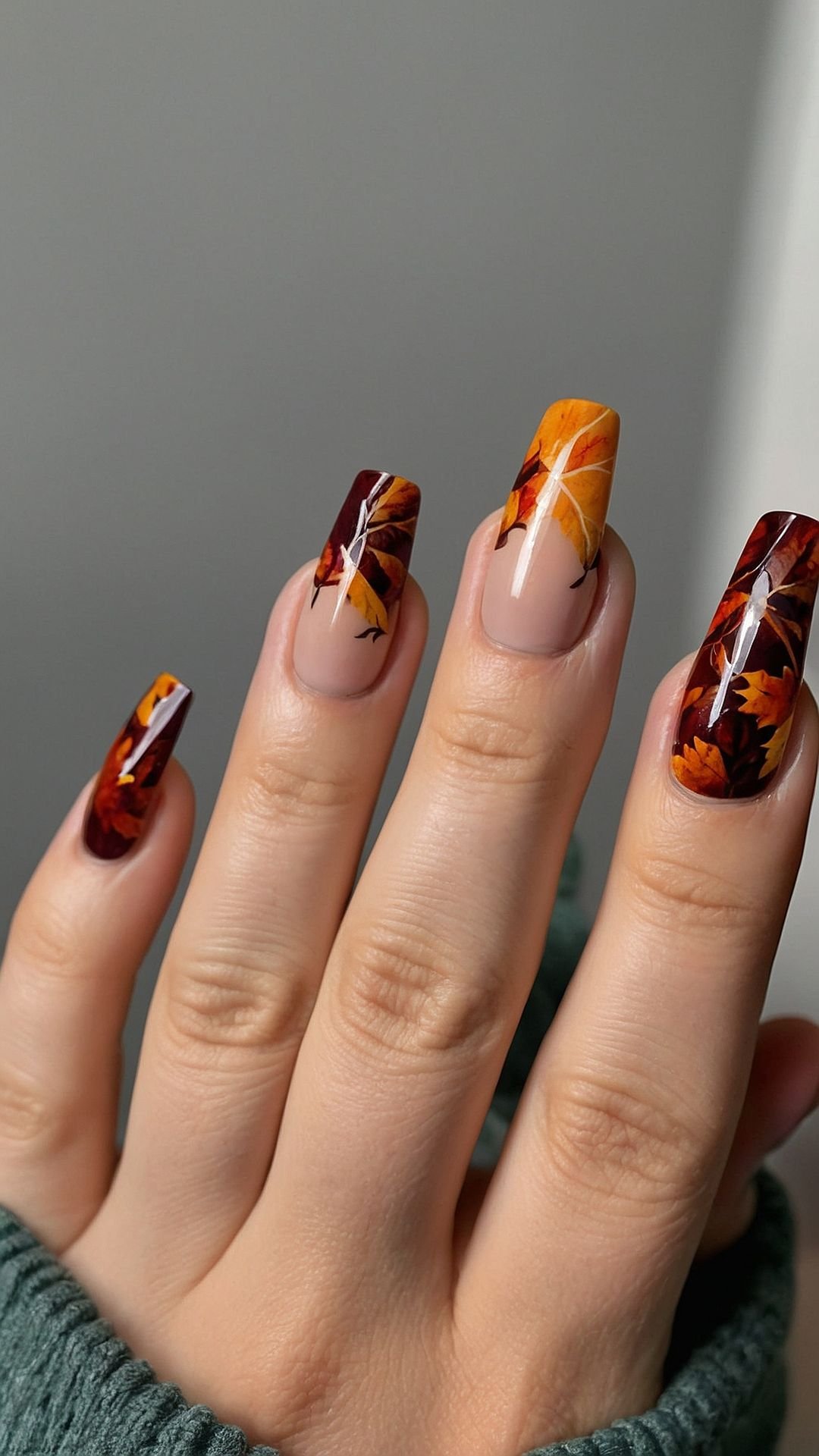 Autumn Leaf Negative Space - Halloween nail art