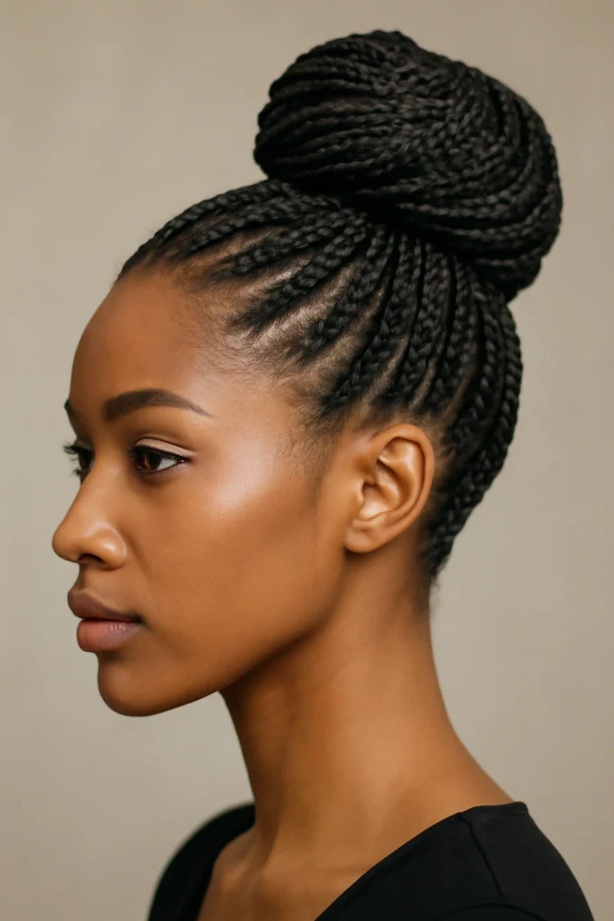 Black woman with a box braids updo hairstyle