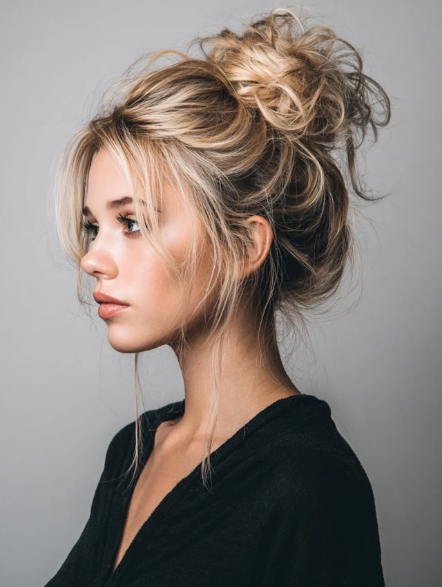 Messy bun for thin hair - fuller hair illusion idea 5