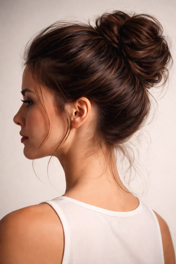 Messy bun for thin hair - fuller hair illusion idea 6