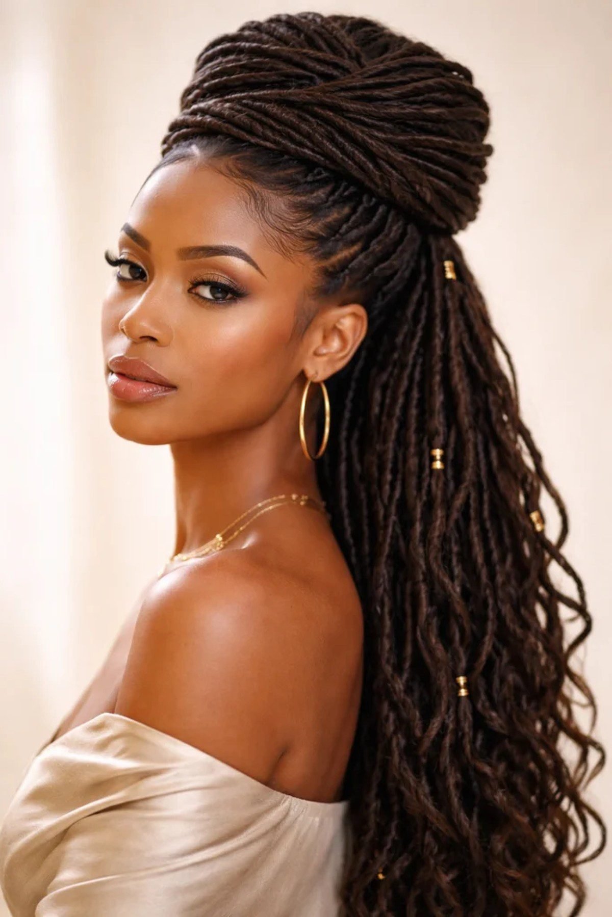 Black woman with goddess locs hairstyle