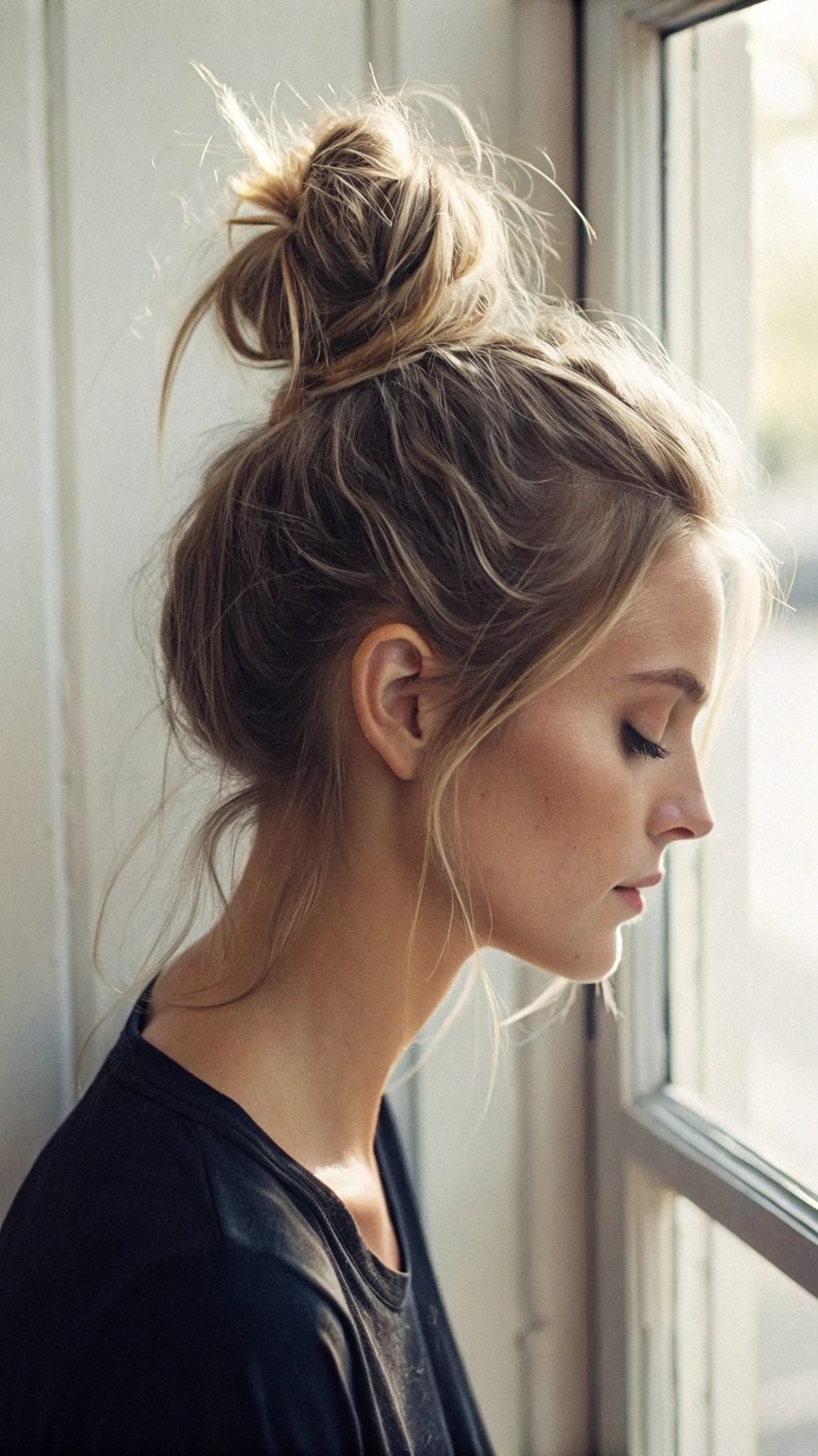 Messy bun for thin hair - fuller hair illusion idea 9