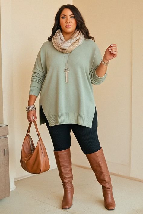 Oversized sweater with leggings and knee high boots fall