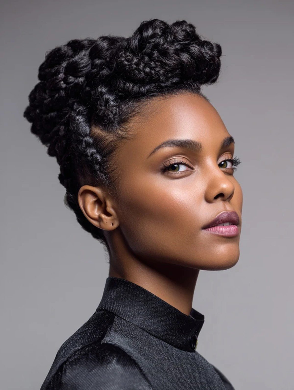 Black woman with a braided crown hairstyle