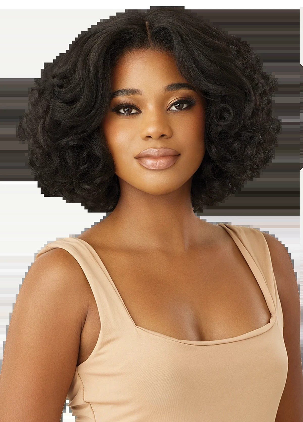 Black woman wearing a wavy bob wig