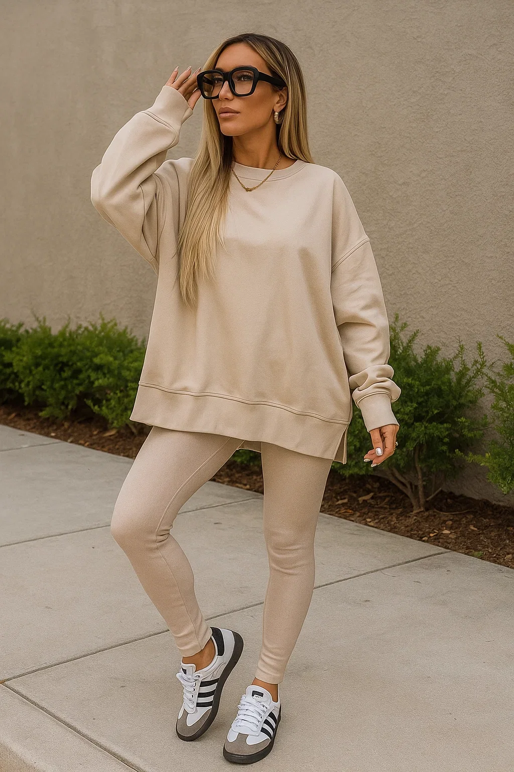 Oversized sweater with joggers and sneakers cozy fall weekend