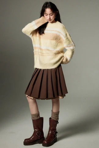 Oversized pastel sweater with pleated skirt fall soft aesthetic
